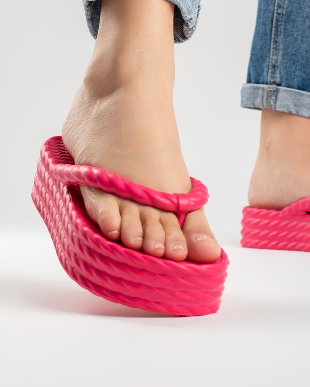 Pink Four Braid Sandália Plataforma Feminino