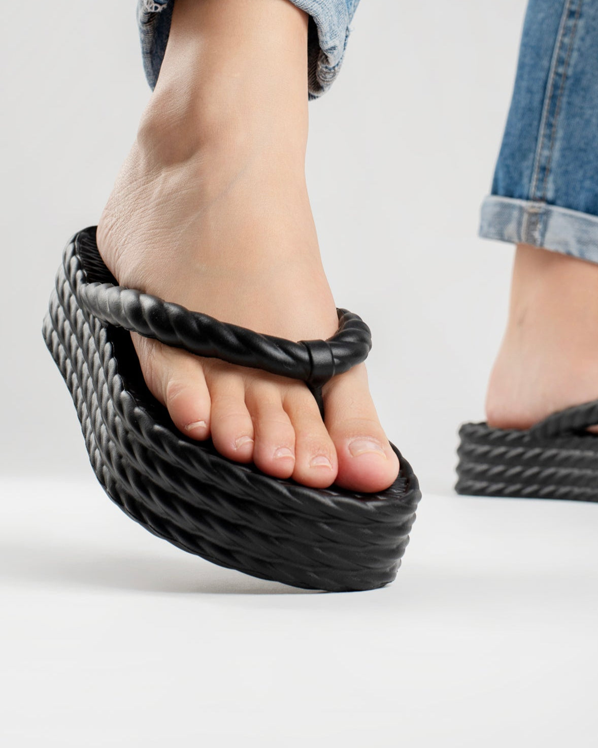 Black Four Braid Sandália Plataforma Feminino