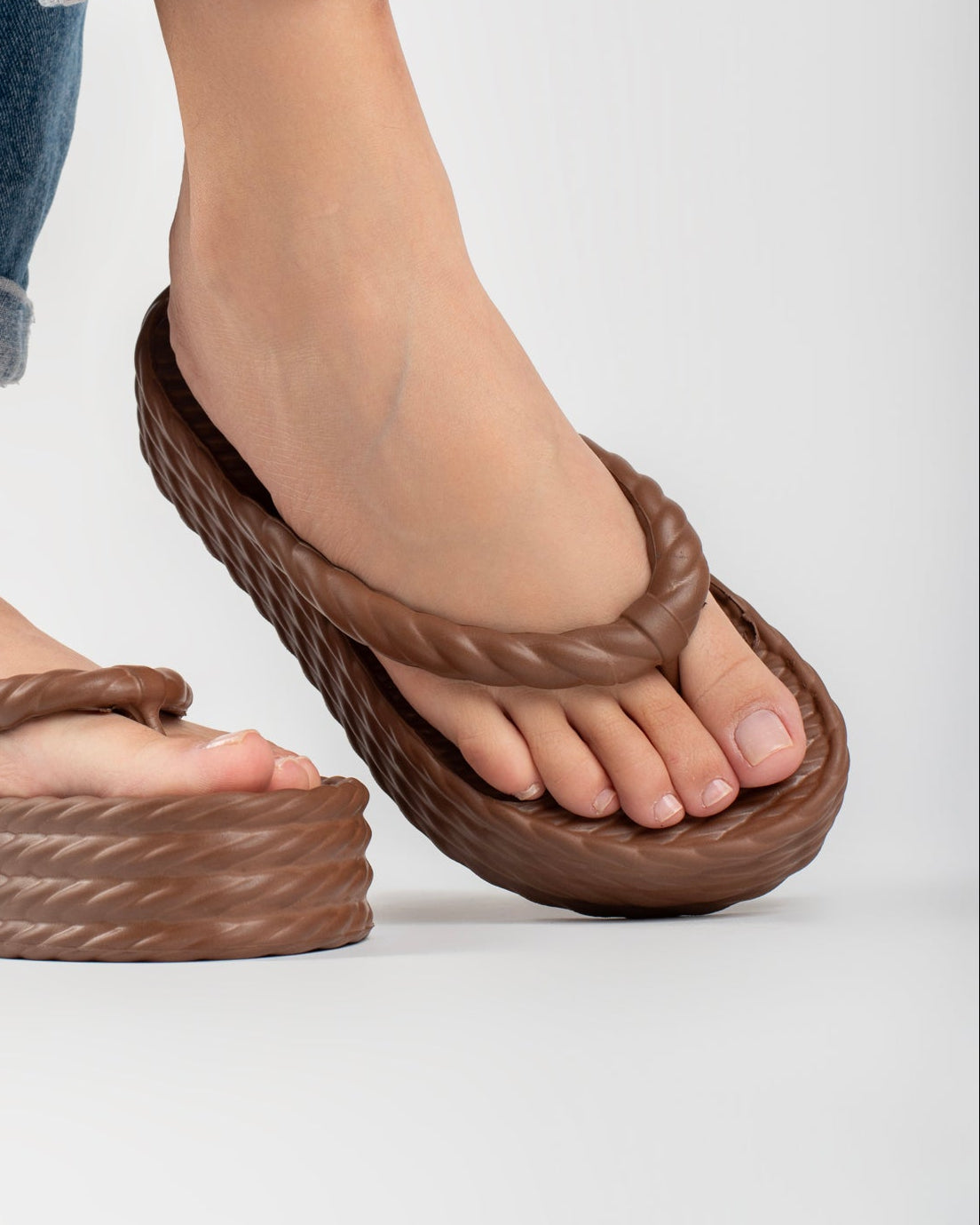 Brown Four Braid Sandália Plataforma Feminino