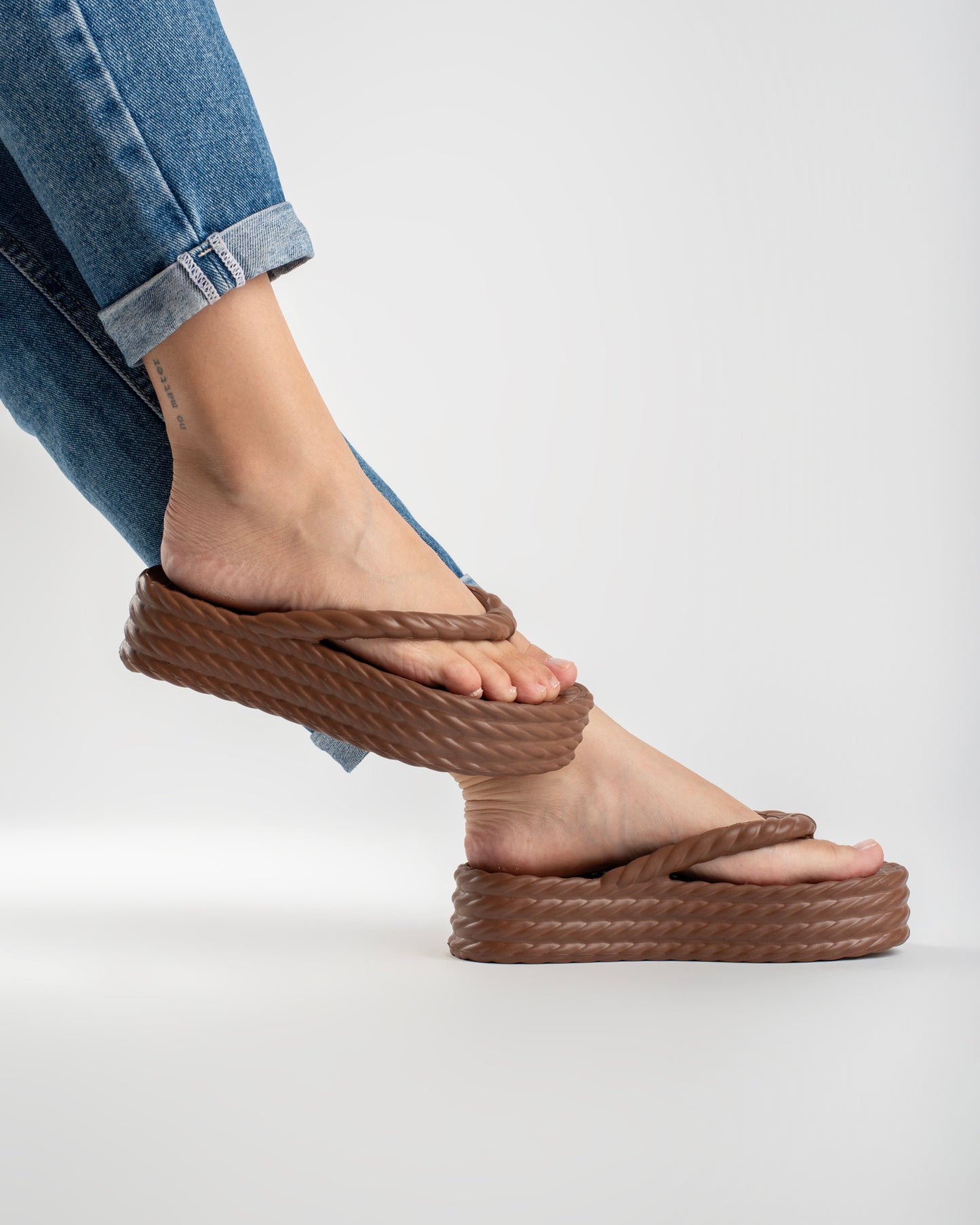 Brown Four Braid Sandália Plataforma Feminino