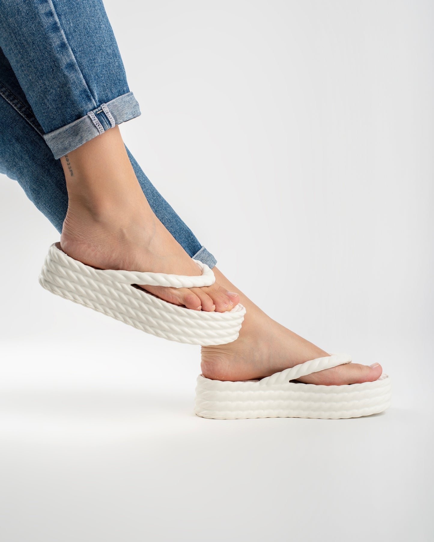 White Four Braid Sandália Plataforma Feminino
