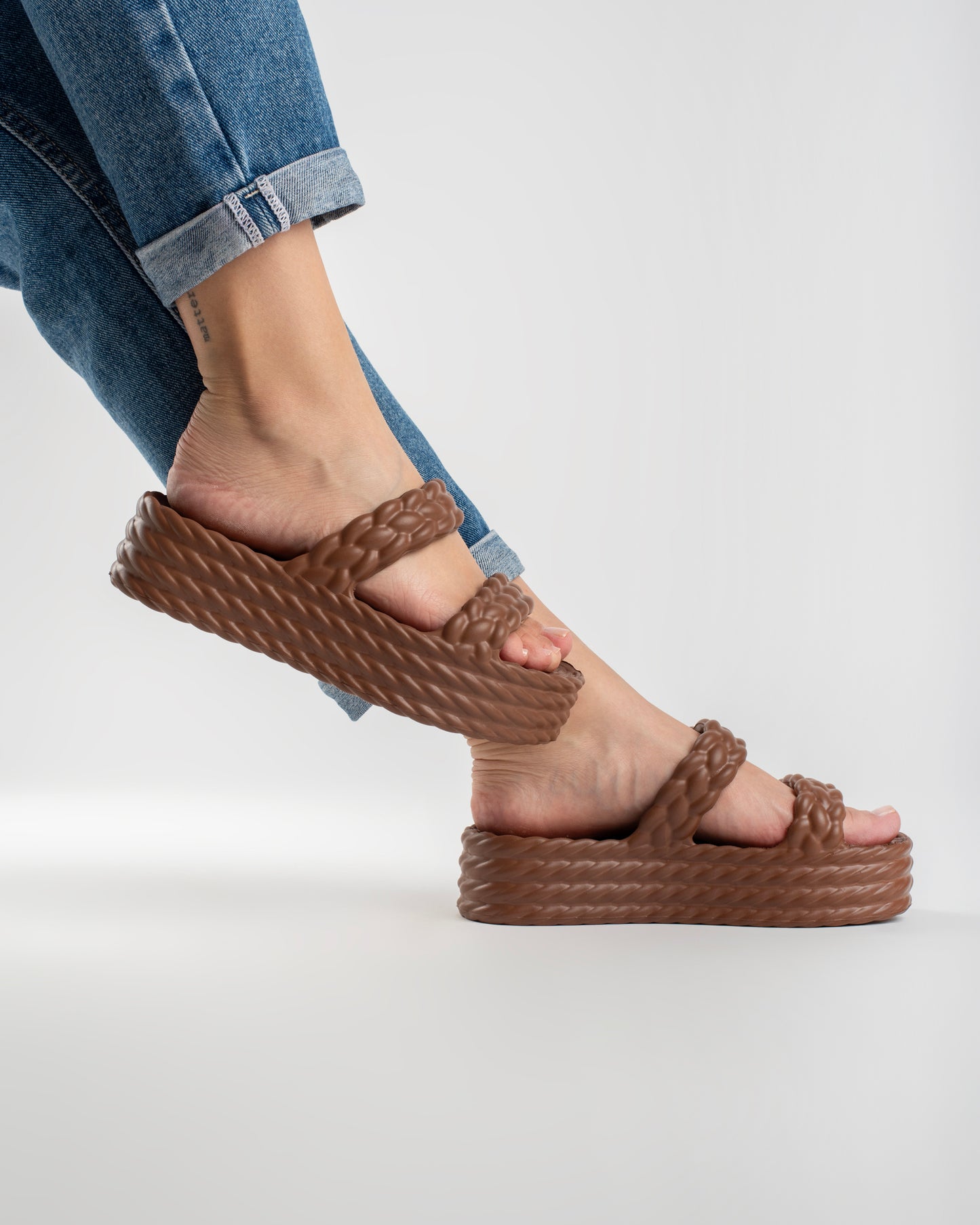 Brown Cotton Sandália Plataforma Feminino