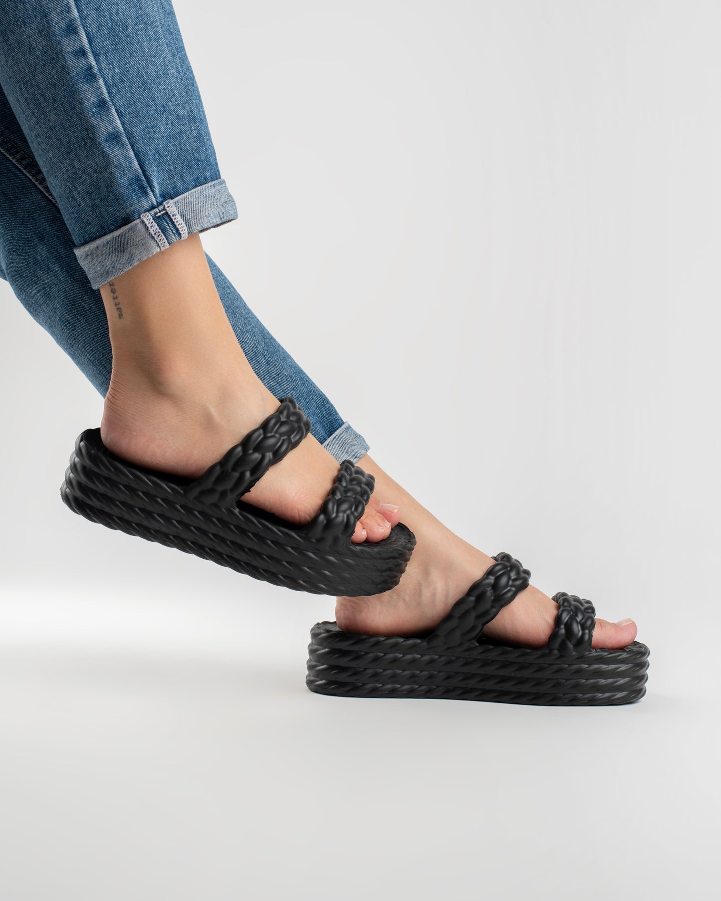 Black Cotton Sandália Plataforma Feminino