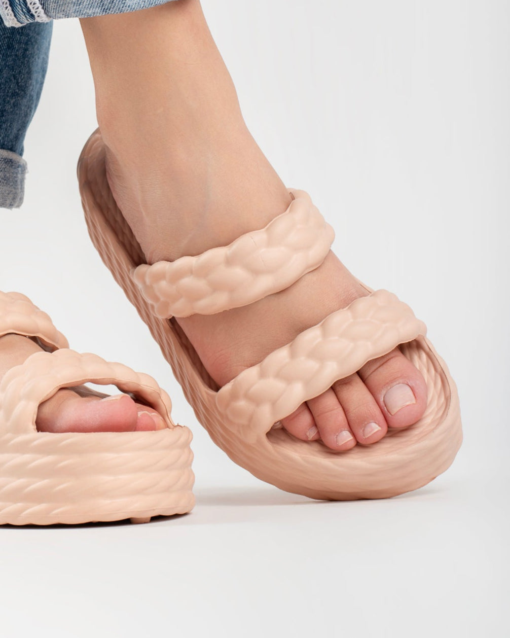 Cream Cotton Sandália Plataforma Feminino