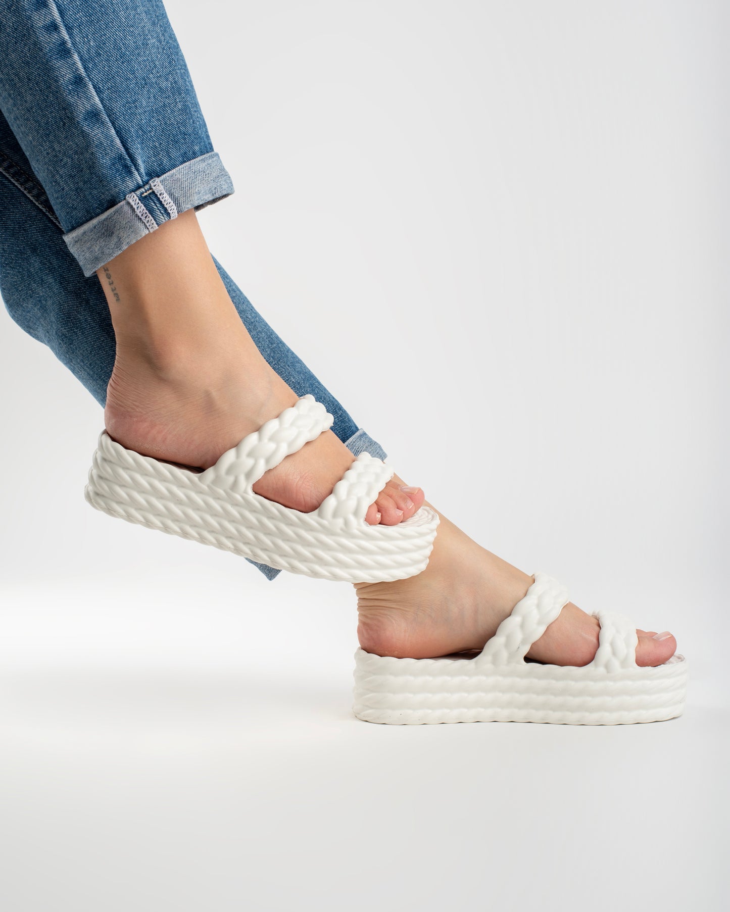 White Cotton Sandália Plataforma Feminino