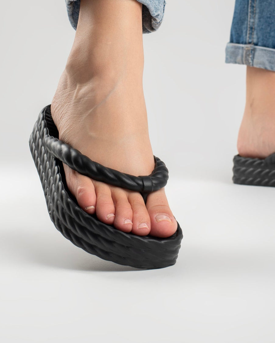 Black Three Braid Sandália Plataforma Feminino