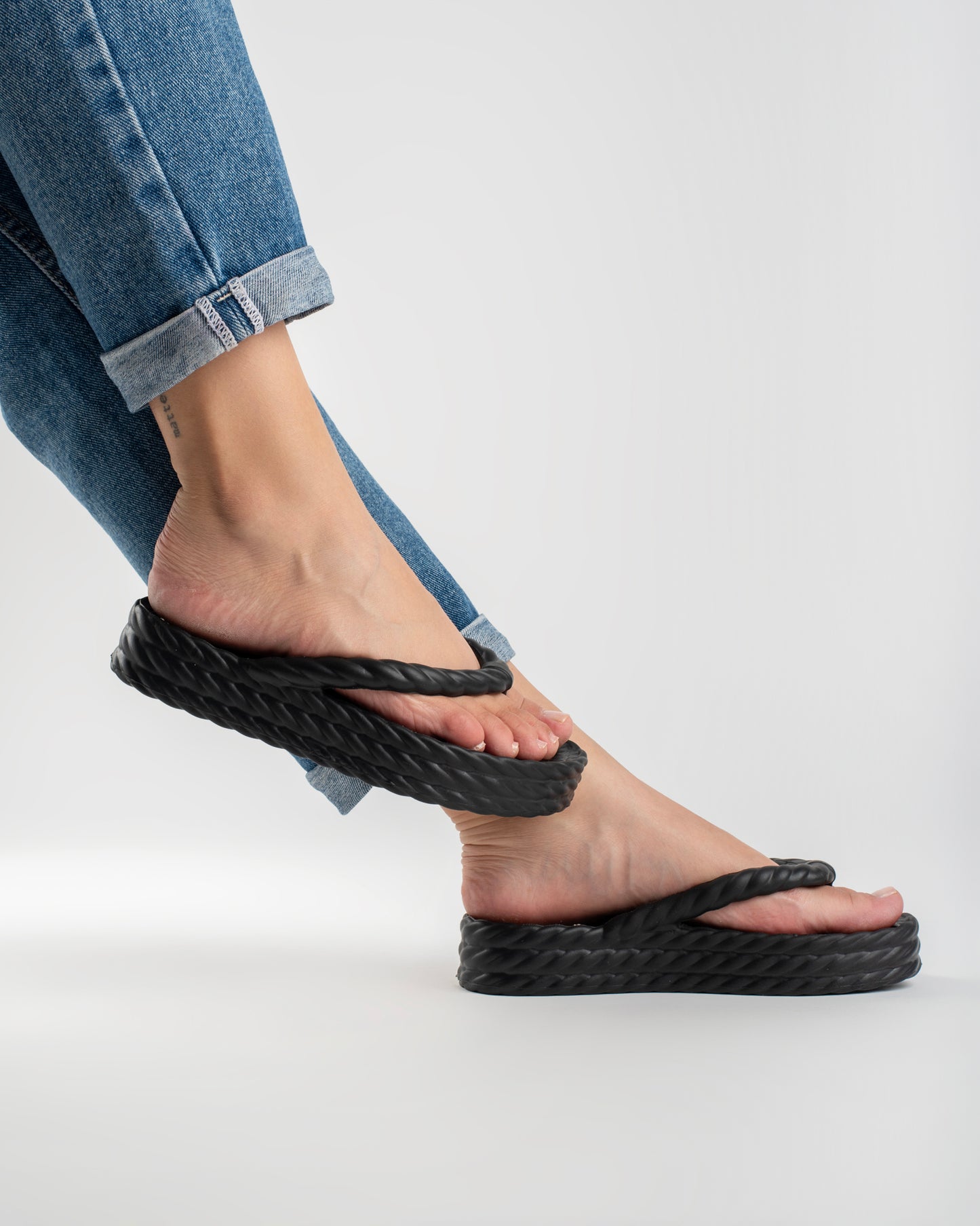 Black Three Braid Sandália Plataforma Feminino