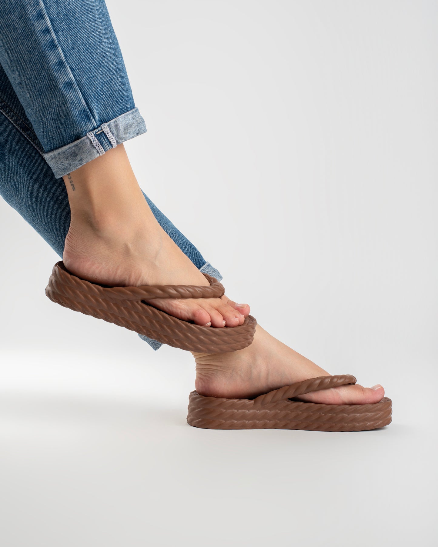 Brown Three Braid Sandália Plataforma Feminino