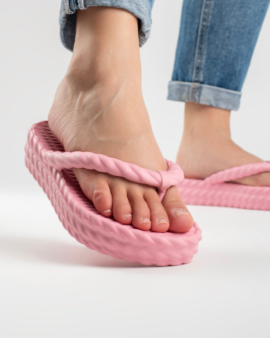 Baby Pink Three Braid Sandália Plataforma Feminino
