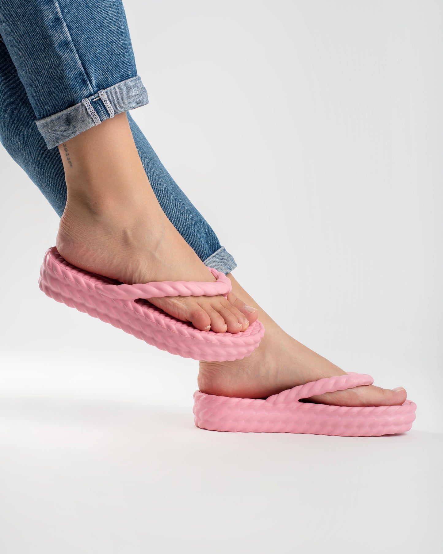 Baby Pink Three Braid Sandália Plataforma Feminino