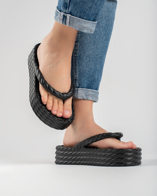 Black Four Braid Sandália Plataforma Feminino