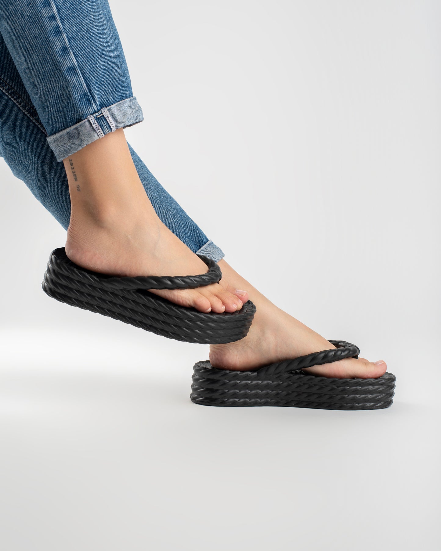 Black Four Braid Sandália Plataforma Feminino