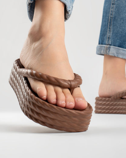 Brown Four Braid Sandália Plataforma Feminino