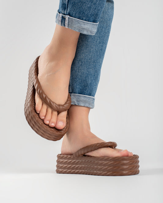 Brown Four Braid Sandália Plataforma Feminino