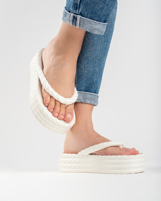 White Four Braid Sandália Plataforma Feminino