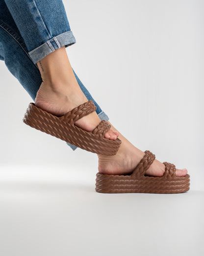 Brown Cotton Sandália Plataforma Feminino