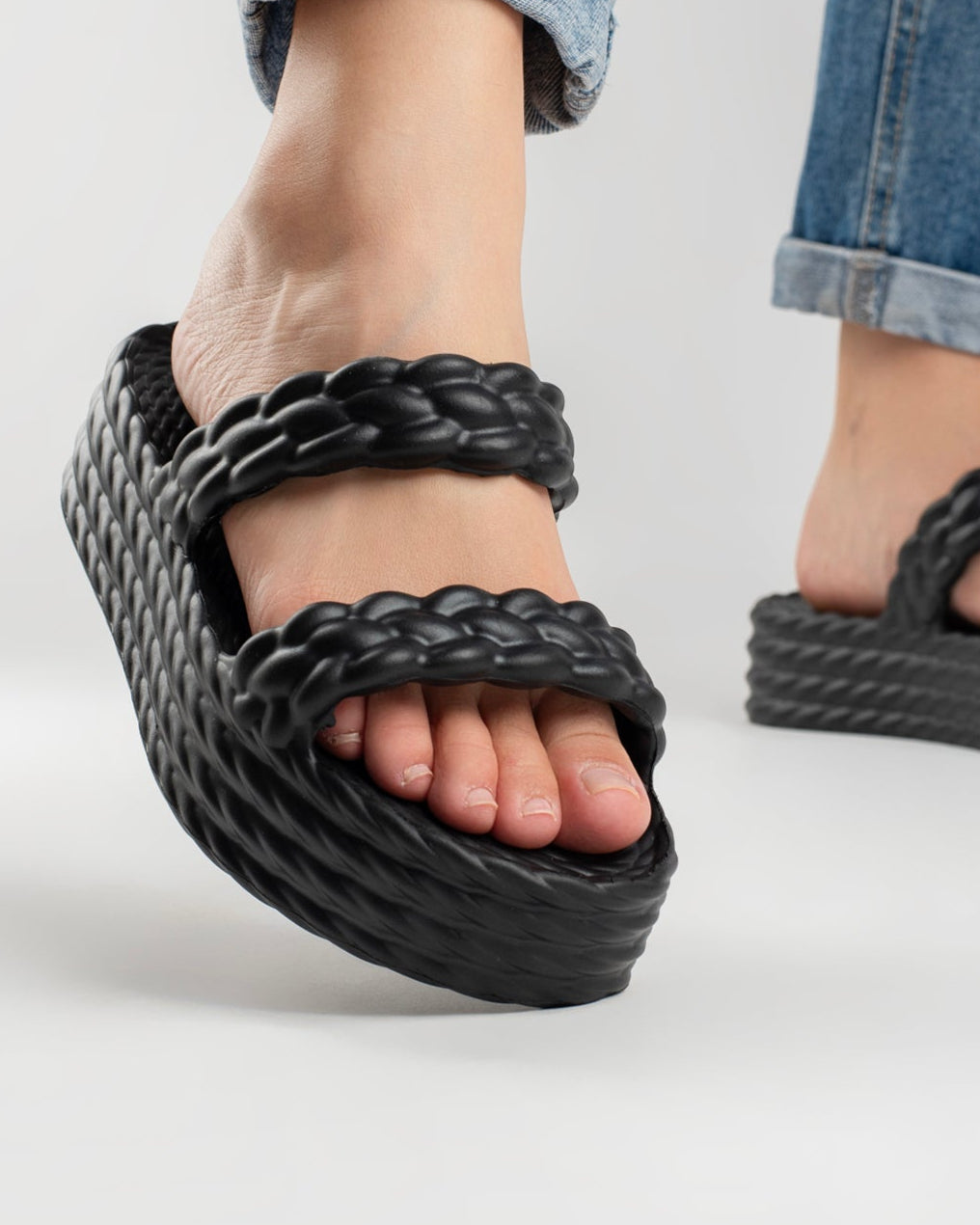 Black Cotton Sandália Plataforma Feminino