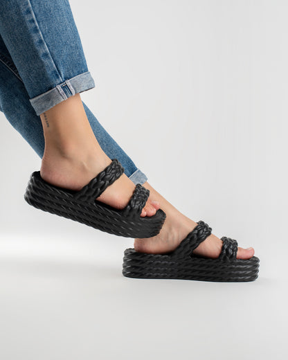 Black Cotton Sandália Plataforma Feminino