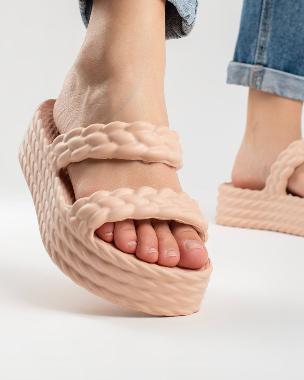 Cream Cotton Sandália Plataforma Feminino
