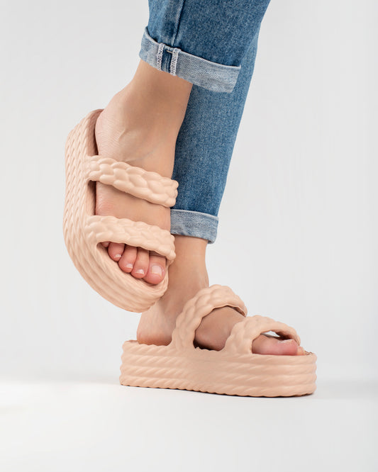 Cream Cotton Sandália Plataforma Feminino