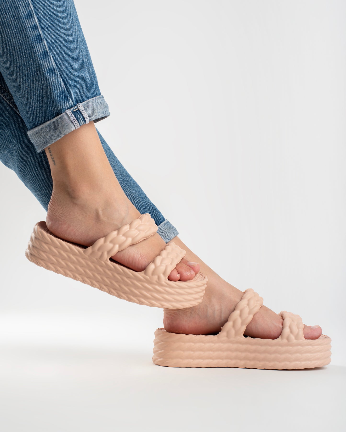 Cream Cotton Sandália Plataforma Feminino