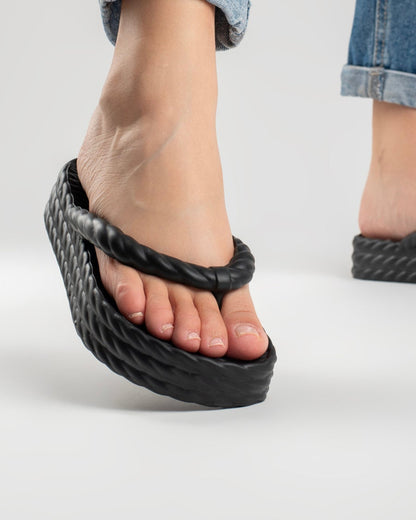 Black Three Braid Sandália Plataforma Feminino