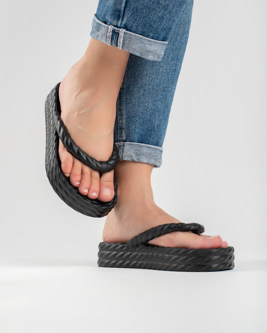 Black Three Braid Sandália Plataforma Feminino