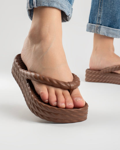 Brown Three Braid Sandália Plataforma Feminino
