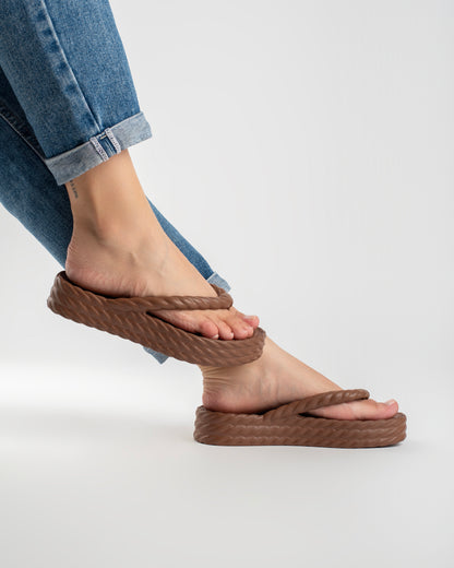 Brown Three Braid Sandália Plataforma Feminino